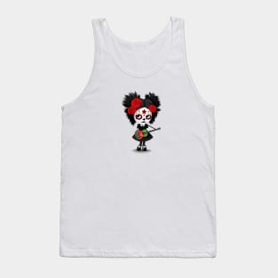 Sugar Skull Girl Playing Afghan Flag Guitar Tank Top